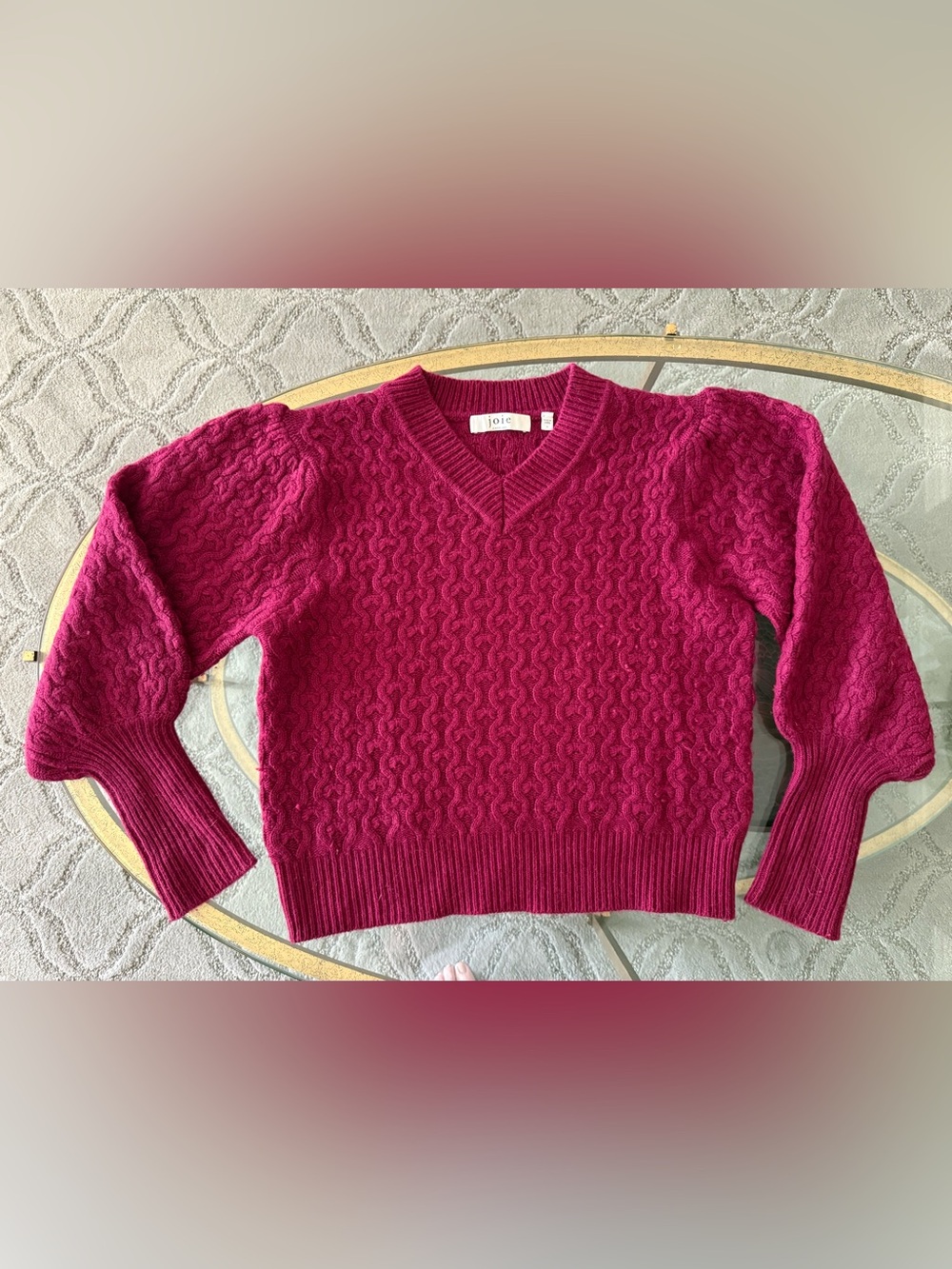 Joie Raspberry Cable-Knit V-Neck Sweater